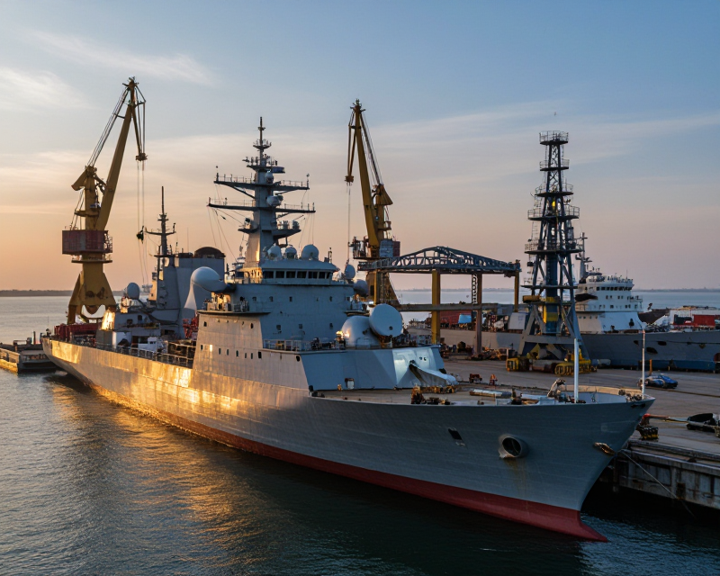 Cinematic South Korean shipyard scene