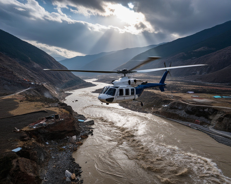Rescue Helicopter in Nepal Flood